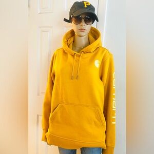 Carhartt Women's Mustard Yellow Hooded Sweatshirt Size L